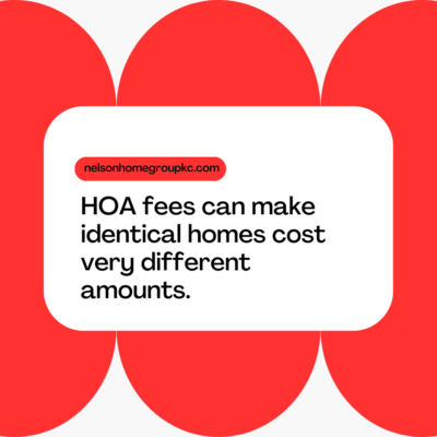 Graphic explaining how HOA fees can cause identical Kansas City homes to have very different monthly housing costs.