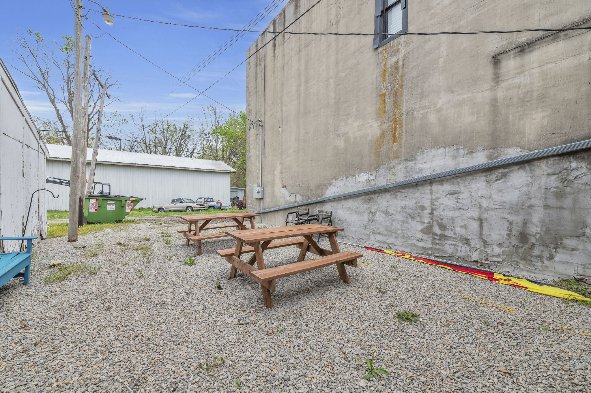 Back gravel patio for seating or storage