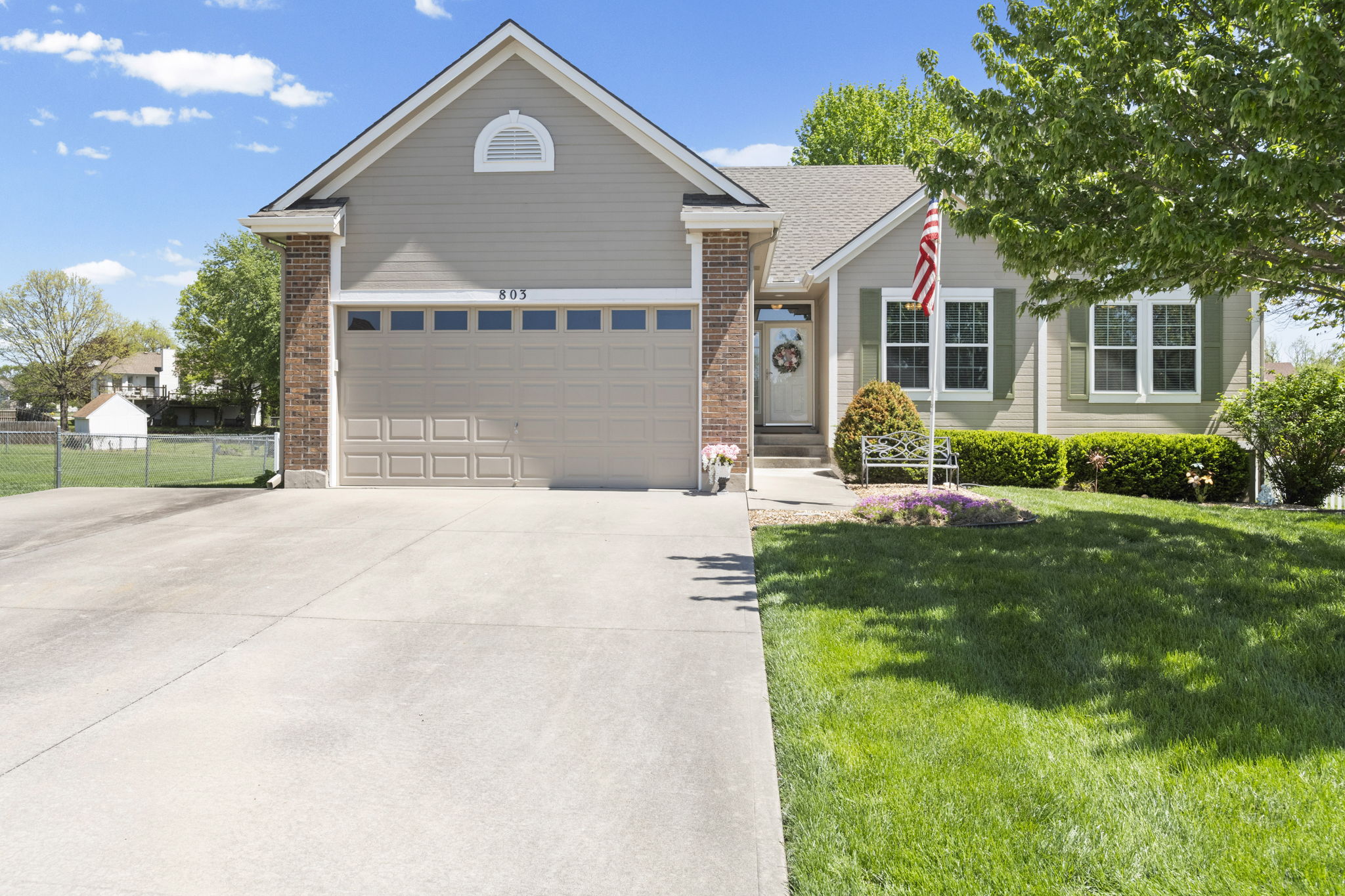 803 Cindy Lane, Raymore MO — front exterior of the Evan Brook ranch