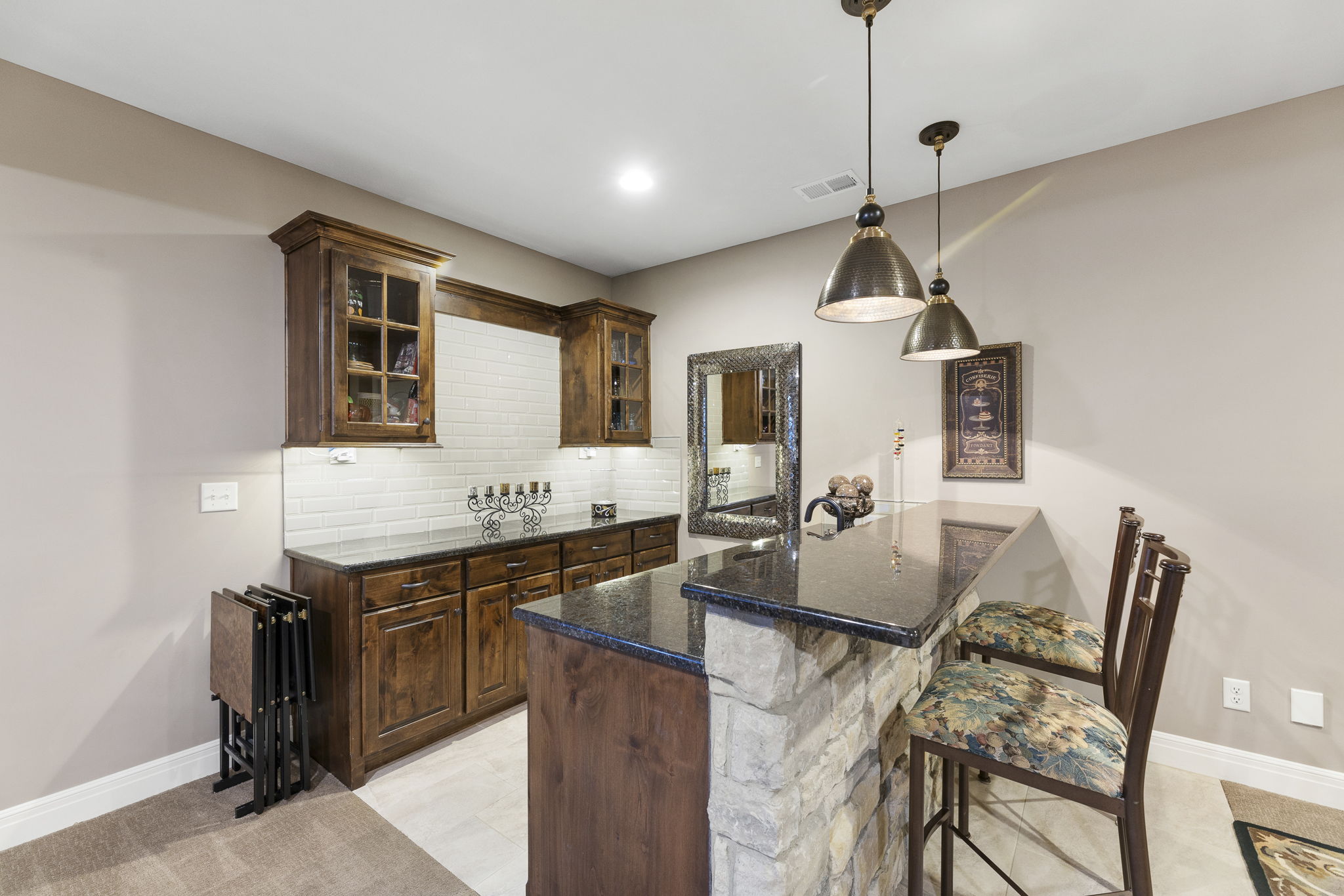 Finished lower-level wet bar