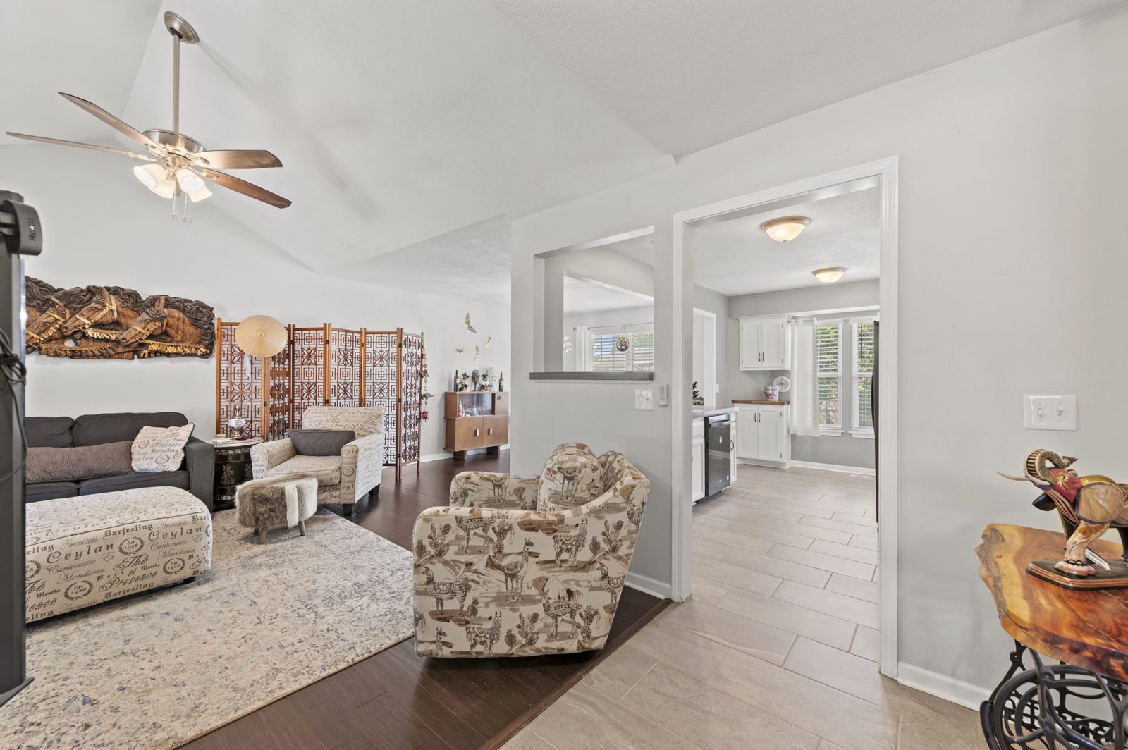 Vaulted living room with wood flooring at 1700 Todd Street