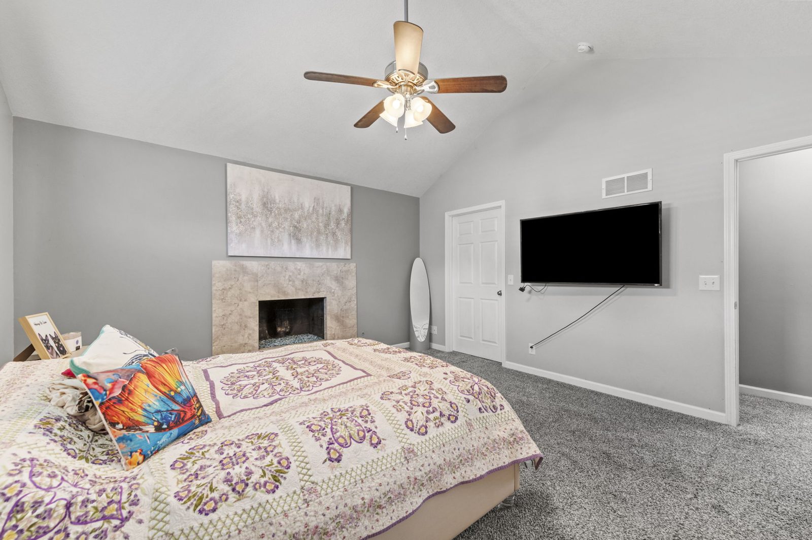 Primary suite with gas fireplace at 1700 Todd Street