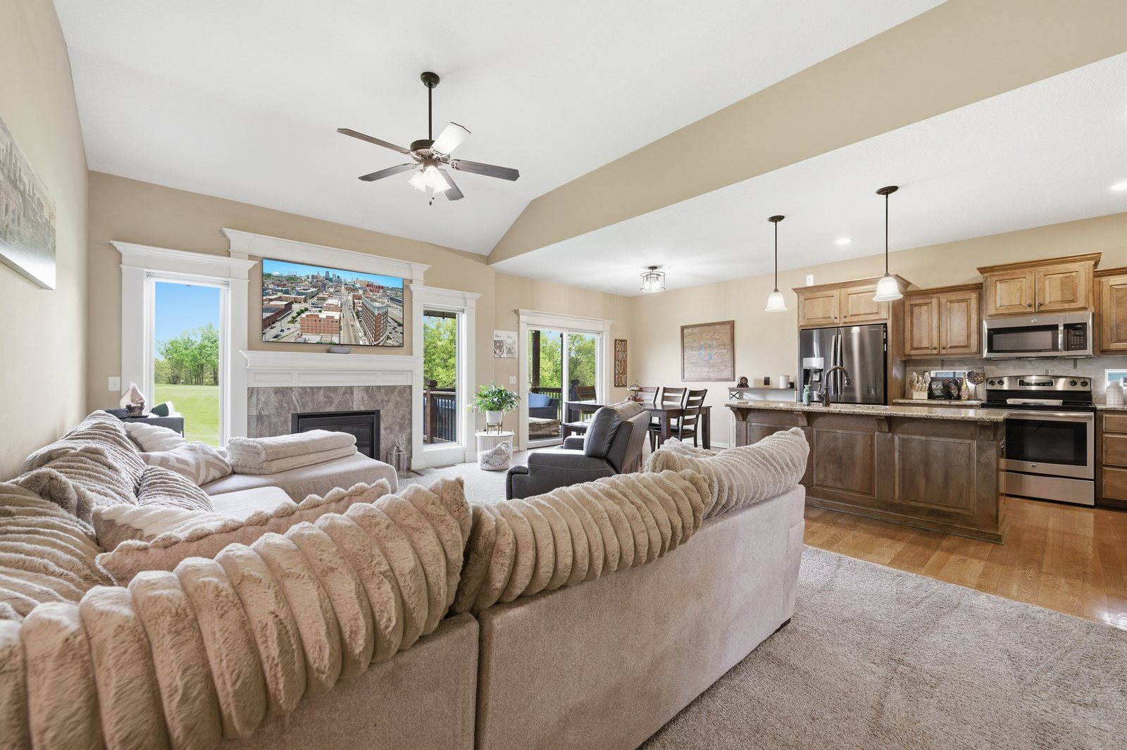 Living room open to the kitchen — open-concept main level
